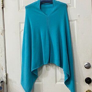 Mario Romano Cashmere Womens Poncho Sweater Turquoise Made in Italy One Size